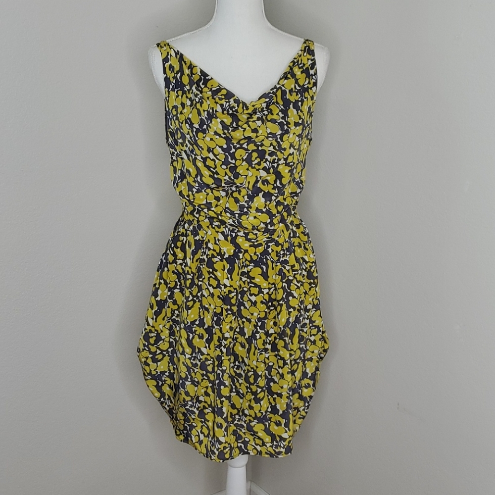 MM Couture Yellow and Gray Silk Sleeveless Dress